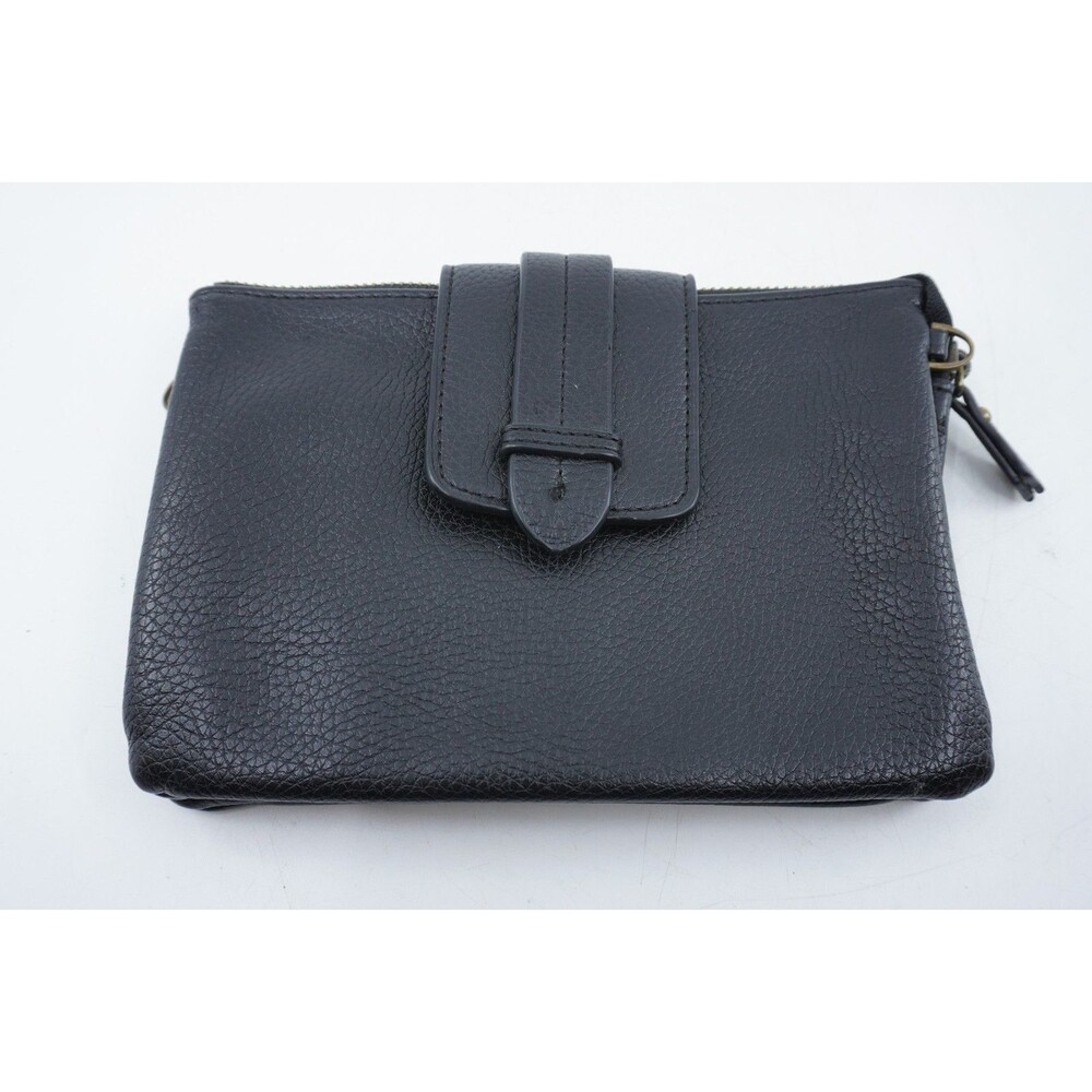 Remi & Reid Black Pebbled Faux Leather Clutch Bag Buckle Flap 8x5